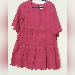 GAP Baby Dress Girl's Size 4T Jelly Bean Pink Eyelet Tiered Lined Bell Sleeve
